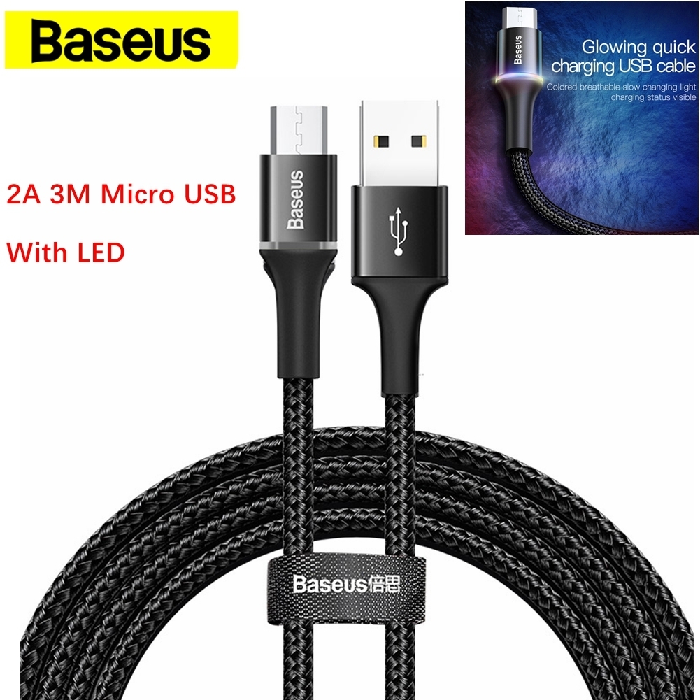 Phone Cable Baseus Halo data cable USB For Micro USB for Samsung 2A 3m Black