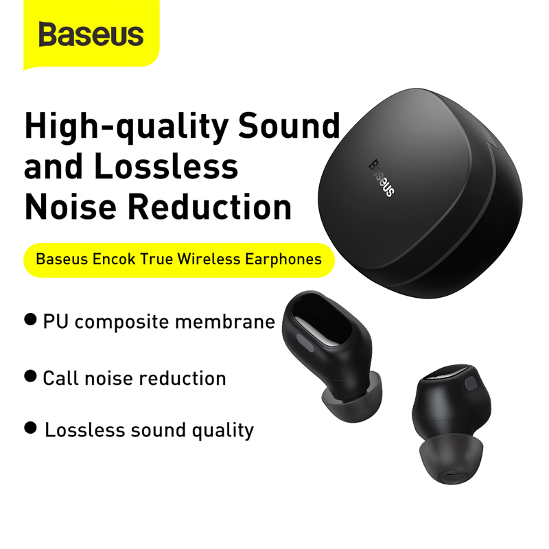 Bluetooth Headphones Wireless Baseus Encok True Noise Reduction Earphones Black