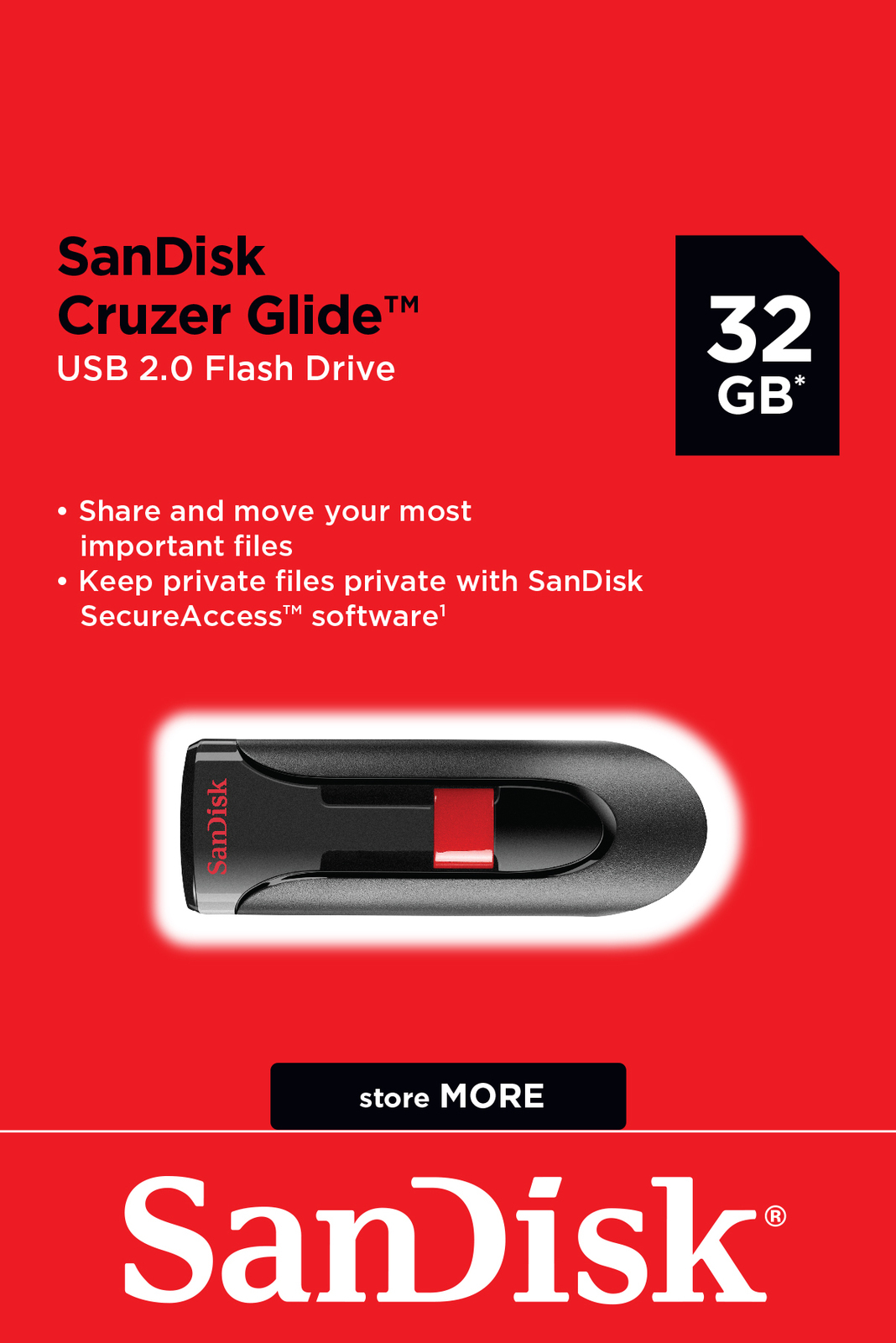 Automatisk øst manuskript USB SanDisk Cruzer Glide 2.0 32GB Flash Drive Memory Stick CZ60-032G