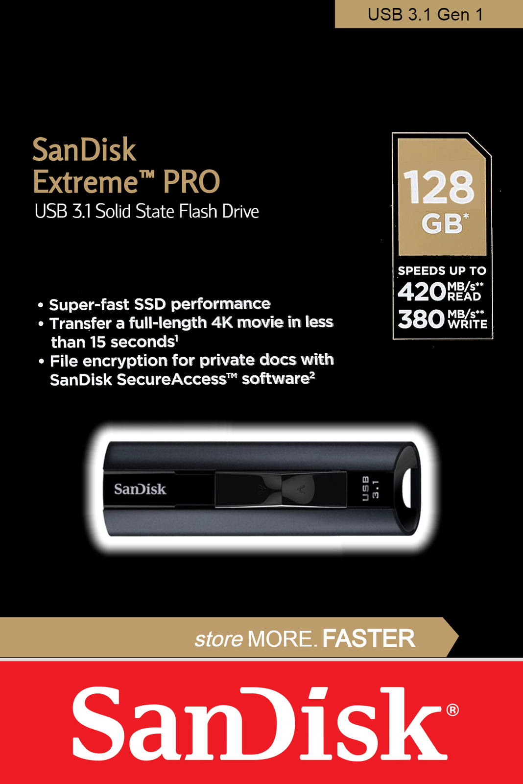 USB SanDisk Extreme PRO 128GB 3.2 Flash Drive Memory Stick CZ880-128G