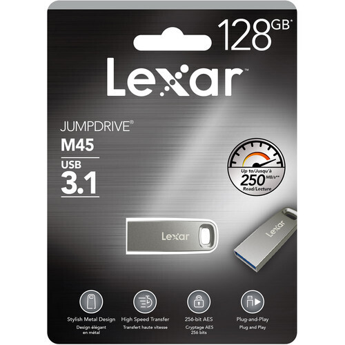 USB 3.1 128GB Flash Drive Lexar JumpDrive M45 Memory Stick (250MB/s) | LJDM45-128ABSL 
