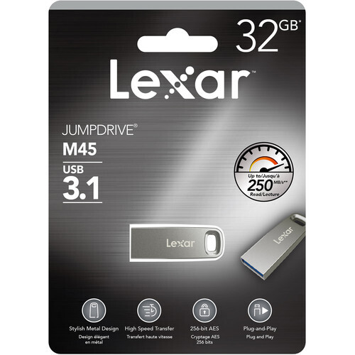 USB 3.1 32GB Flash Drive Lexar JumpDrive M45 Memory Stick (250MB/s) | LJDM45-32GABSL