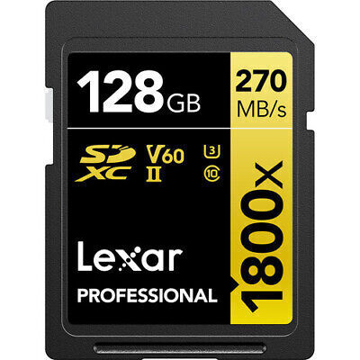 SD Card Lexar Professional 1800x 128GB SDXC UHS-II V60 U3 270MB/s DSLR Cameras