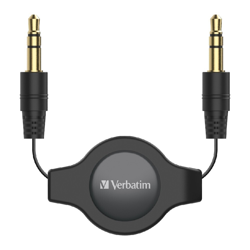 Verbatim 3.5mm Aux Audio Cable Retractable 75cm - Black *Clearance*
