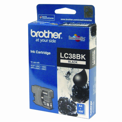 Brother LC-38BK Black Ink Cartridge- DCP-145C/165C/195C/375CW, MFC-250C/255CW/257CW/290C/295CN- up to 300 pages