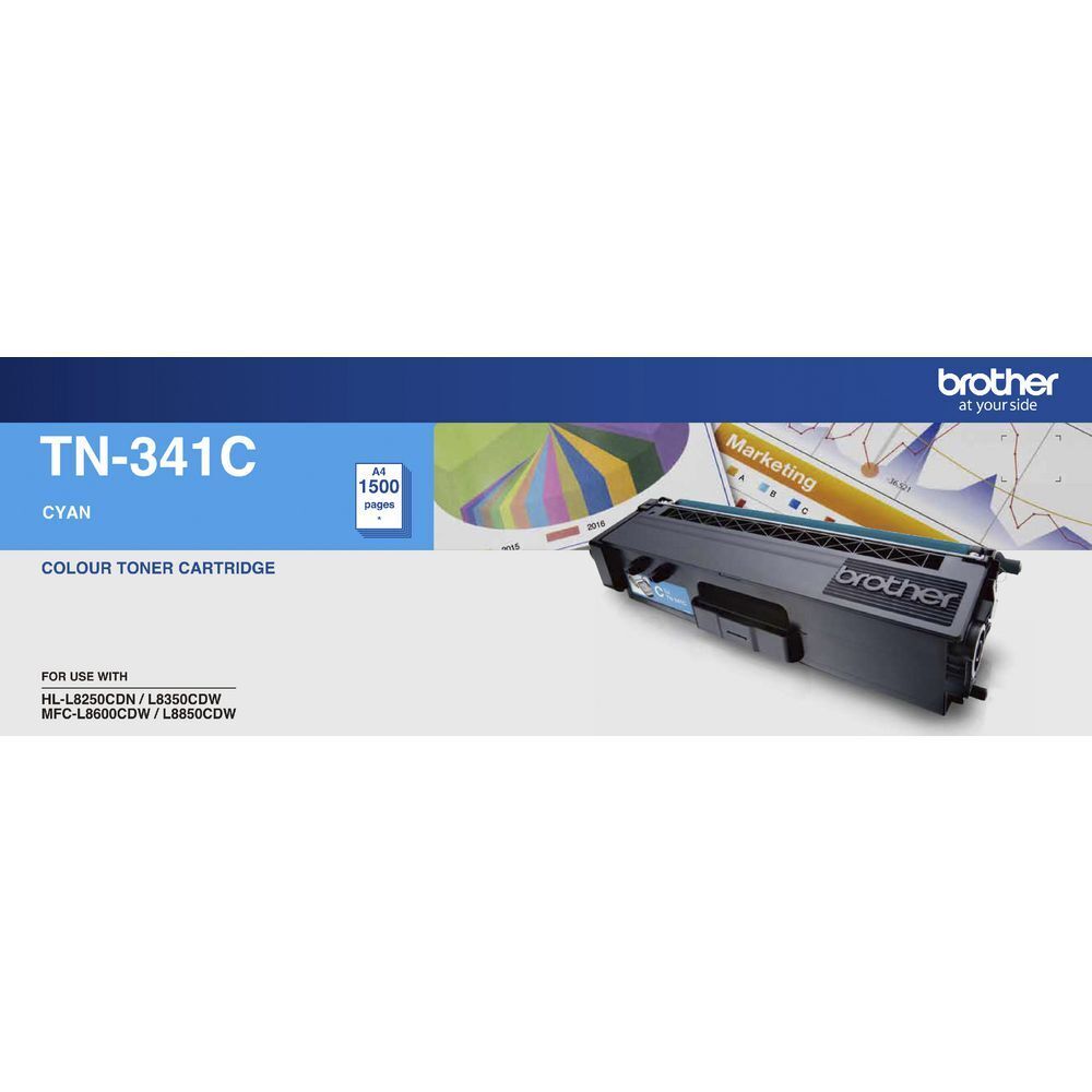 Brother TN-341C Colour Laser Toner- Standard Cyan, HL-L8250CDN/8350CDW MFC-L8600CDW/L8850CDW - 1500Pages