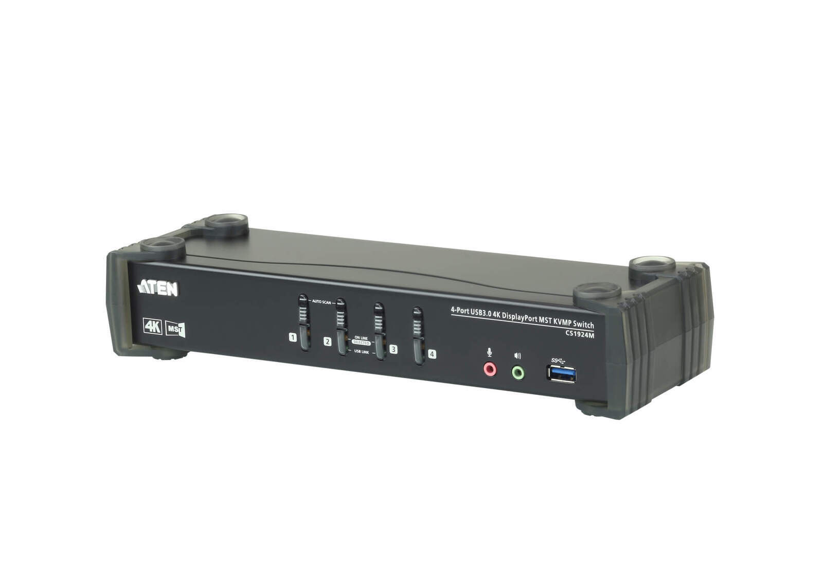 Aten Desktop KVMP Switch 4 Port Single to Dual Display 4k DisplayPort MST w/ audio, Cables Included, 2x USB Port, Selection Via Front Panel