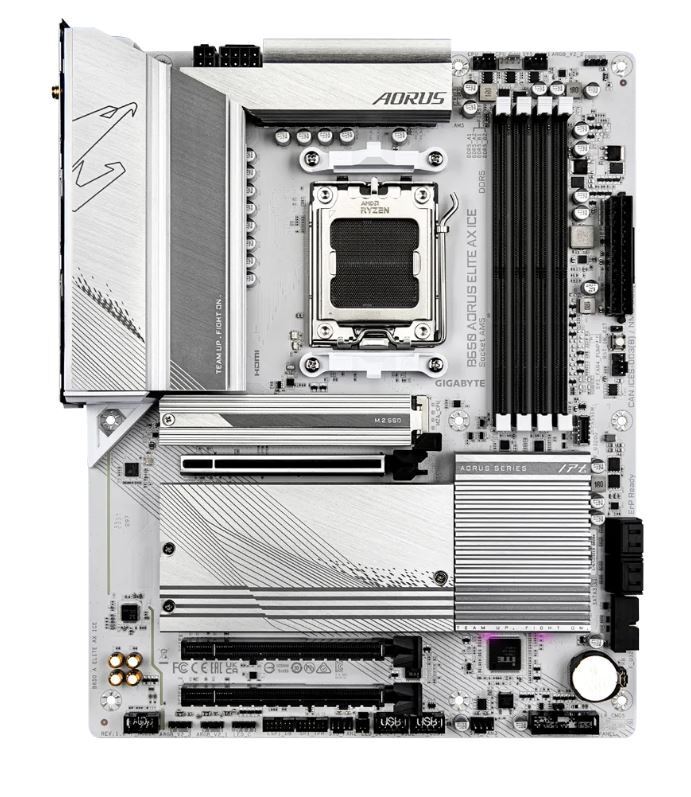 Gigabyte B650 AORUS ELITE AX ICE AMD B650 AM5 ATX Motherboard 4x DDR5~192GB,3x PCIe x16, 3x M.2, 4x SATA 6, 2x USB 3.2, 1x USB-C, 2x USB 2.0