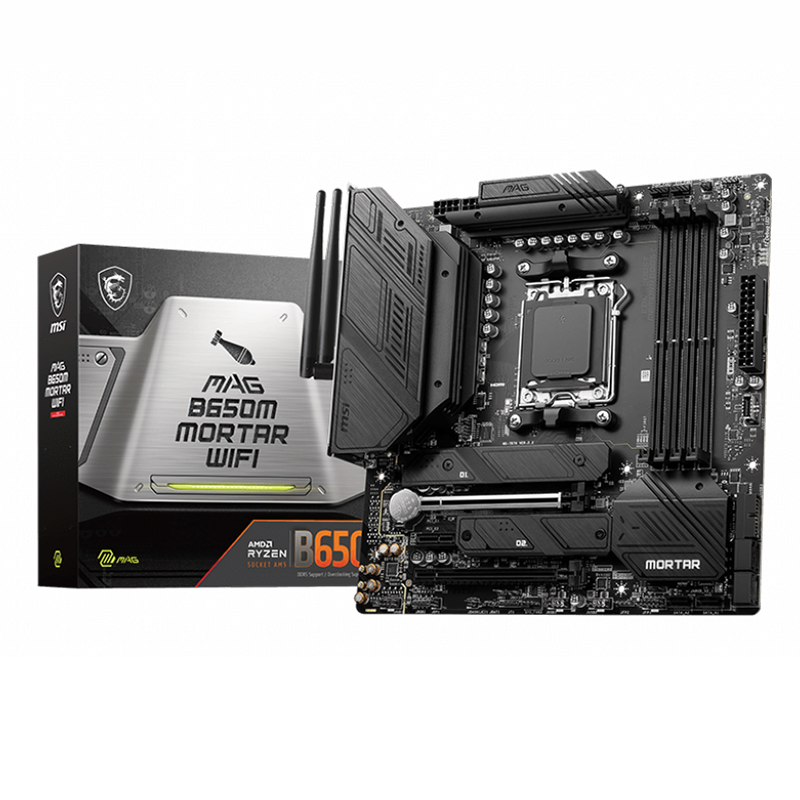 MSI MAG B650M MORTAR WIFI AMD AM5 mATX Motherboard, 4x DDR5 ~128GB, 1x PCI-E x16, 2x M.2, 6x SATA,  8x USB 3.2, 1x USB Type C