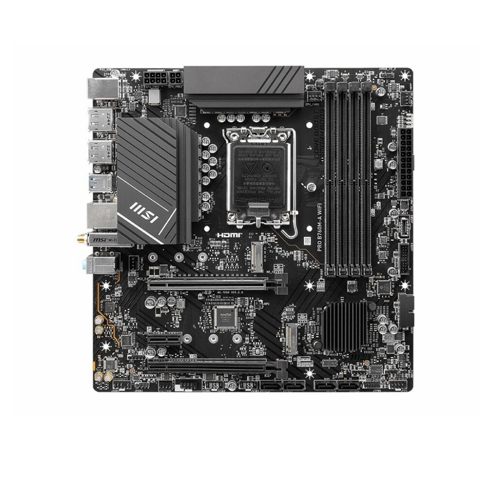 MSI PRO B760M-A WIFI mATX Motherboard, 4x DDR5~128GB, 2x PCI-E x 16, 1x PCI-E x 1, 2x M.2, 4x SATA, 4x USB 3.2 , 2x USB 2.0