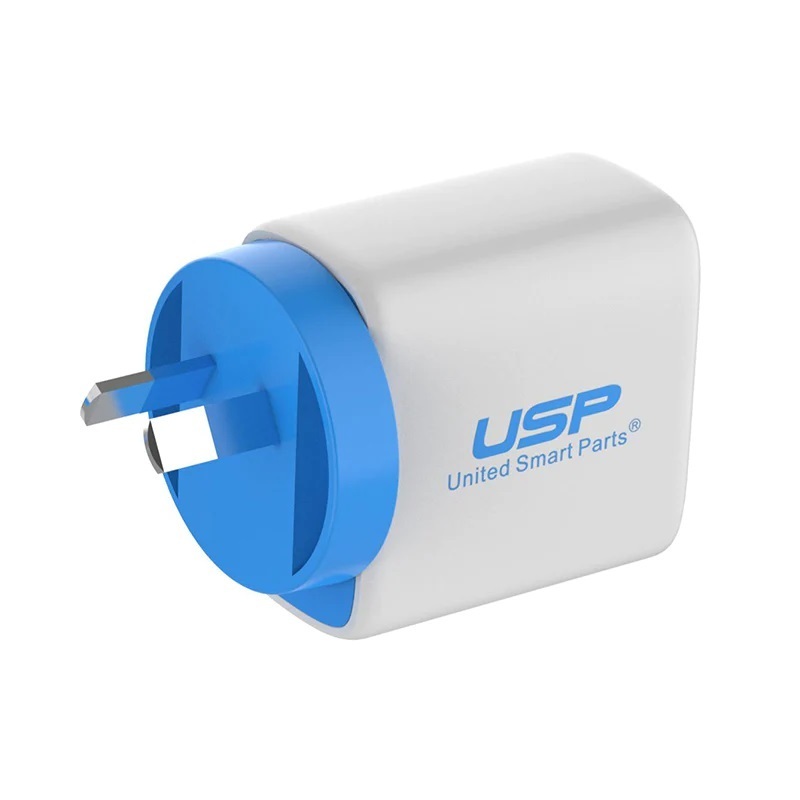 USP 30W Dual Port (USB-A + USB-C) PD Fast Wall Charger - PD + QC3.0 Fast & Safe Charge, Compact, Travel-Ready, FireProof Material