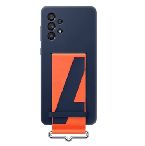Samsung Galaxy A73 5G (6.7') Silicone Cover With Strap - Navy (EF-GA736TNEGWW), Strap to Keep Phone Securely on Your Hand, Soft Grip, Handheld Style