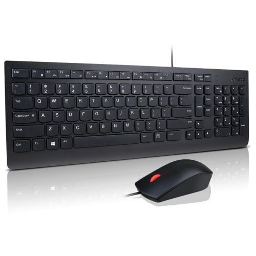 LENOVO Essential Wired Keyboard and Mouse Combo Full Keyboard Multimedia HotKey Height Adjustable Keyboard Wired Mouse Optical 1000DPI