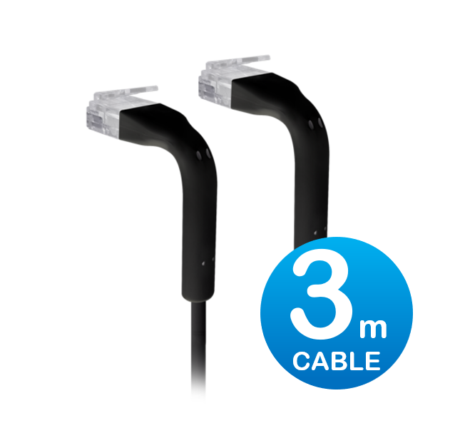 UniFi Patch Cable 3m Black, Both End Bendable to 90 Degree, RJ45 Ethernet Cable, Cat6, Ultra-Thin 3mm Diameter U-Cable-Patch-3M-RJ45-BK