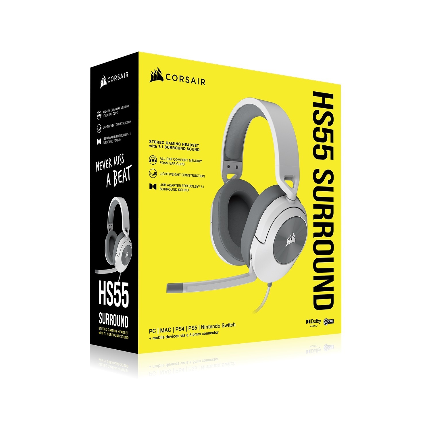 Corsair HS55 White Stereo Gaming Headset, PS5 3D Audio, Box X, Switch