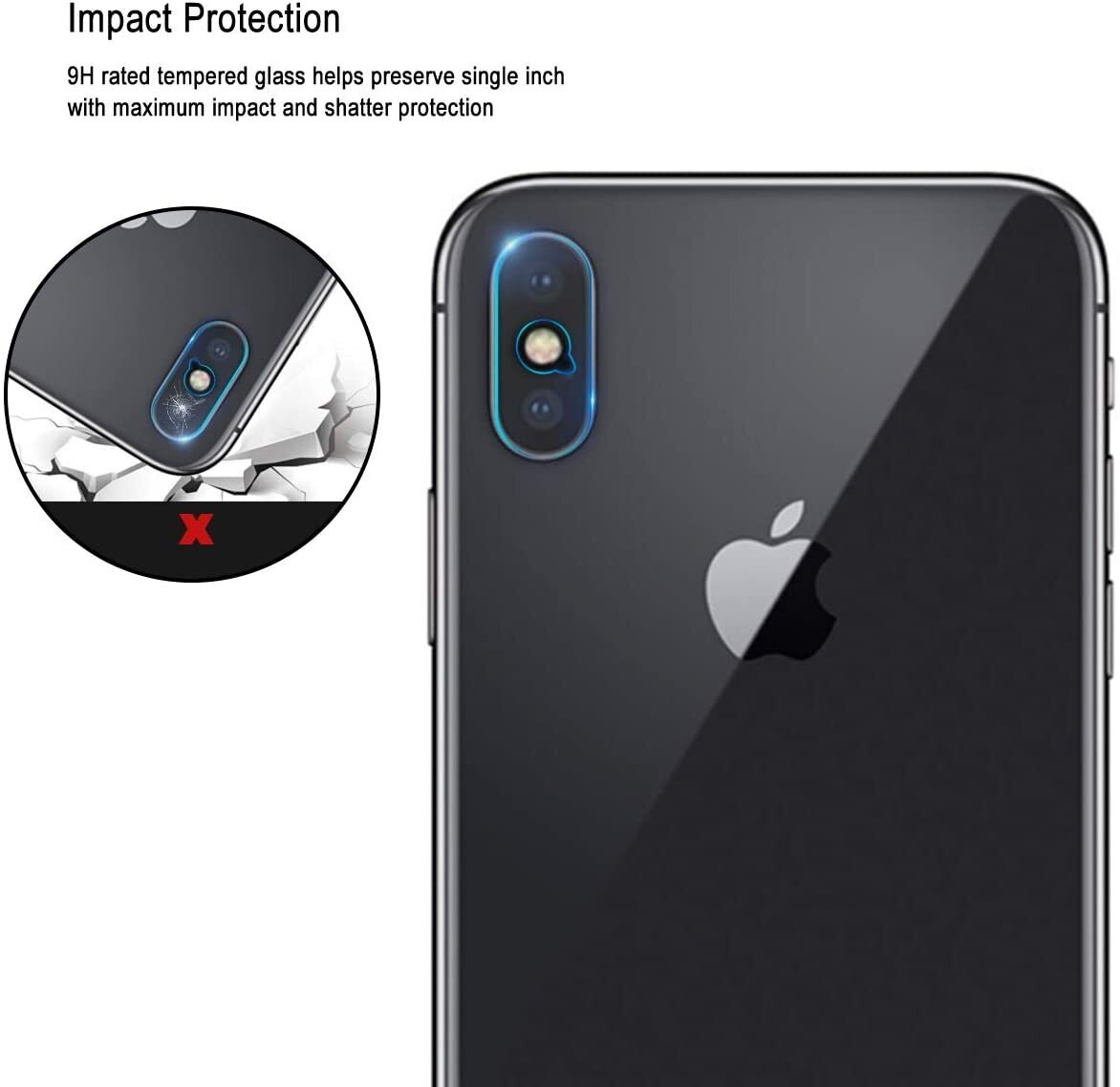 2x Screen Protector Nuglas Clear Tempered Glass iPhoneX/Xs/Xs Max Camera Lens 