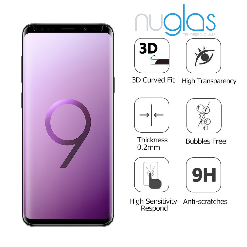 Screen Protector Nuglas 3D Full Cover Tempered Glass Curved Edge Galaxy S9 Plus Black