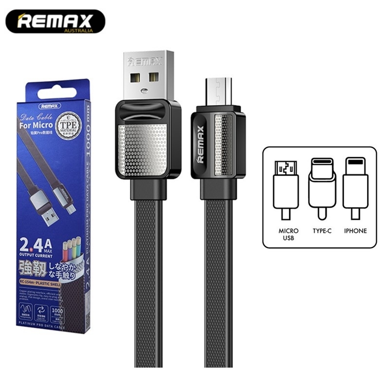 Phone Cable Remax  Platinum Pro Type-C TPE Durable Material Thin Flat Black