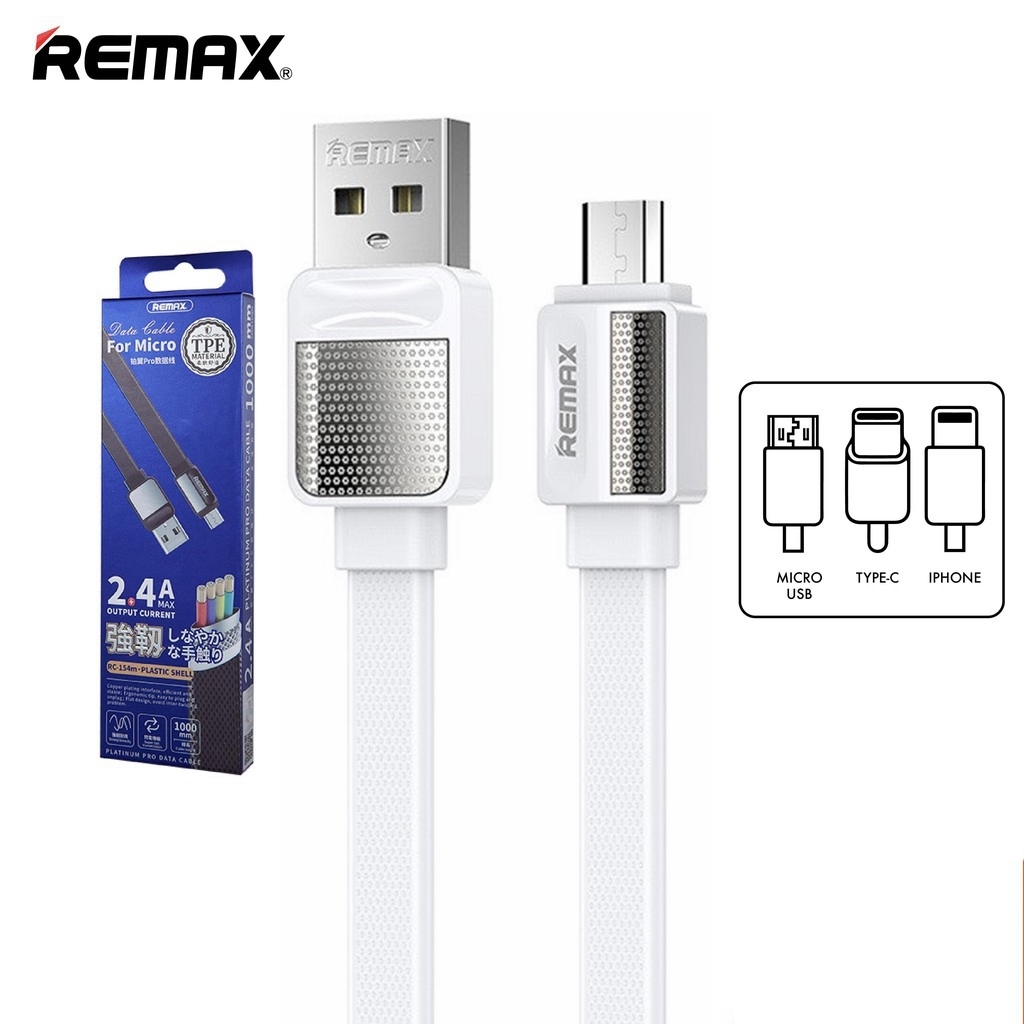 Phone Cable Remax  Platinum Pro Type-C TPE Durable Material Thin Flat White