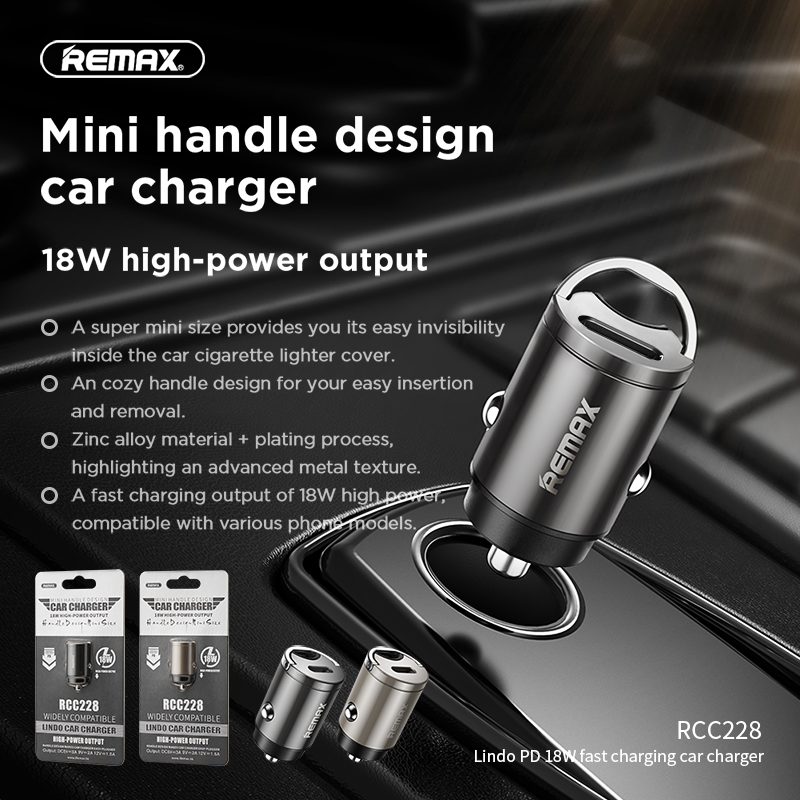 Car Charger Remax 18W Adapter Type-C Output Fast Charging Mini Invisible Silver