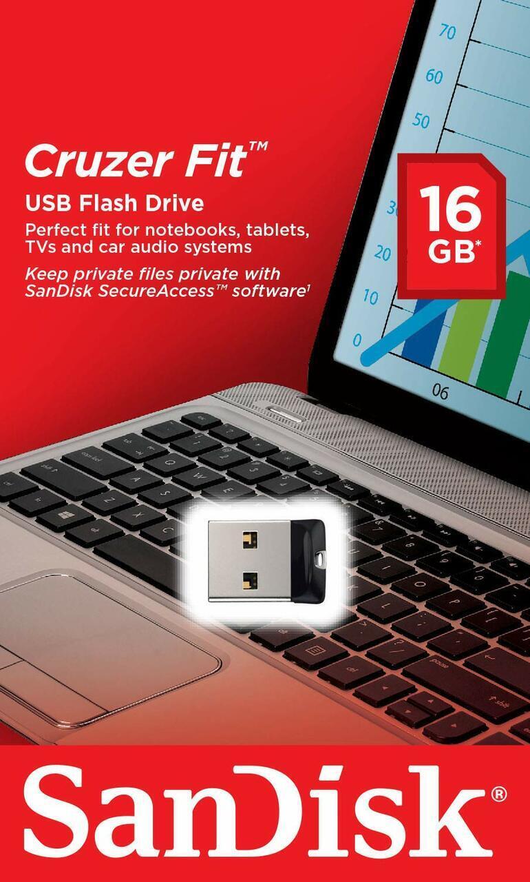 USB 2.0 Flash Drive SanDisk 16GB Memory Stick Pen PC Mac USB Cruzer Fit CZ33