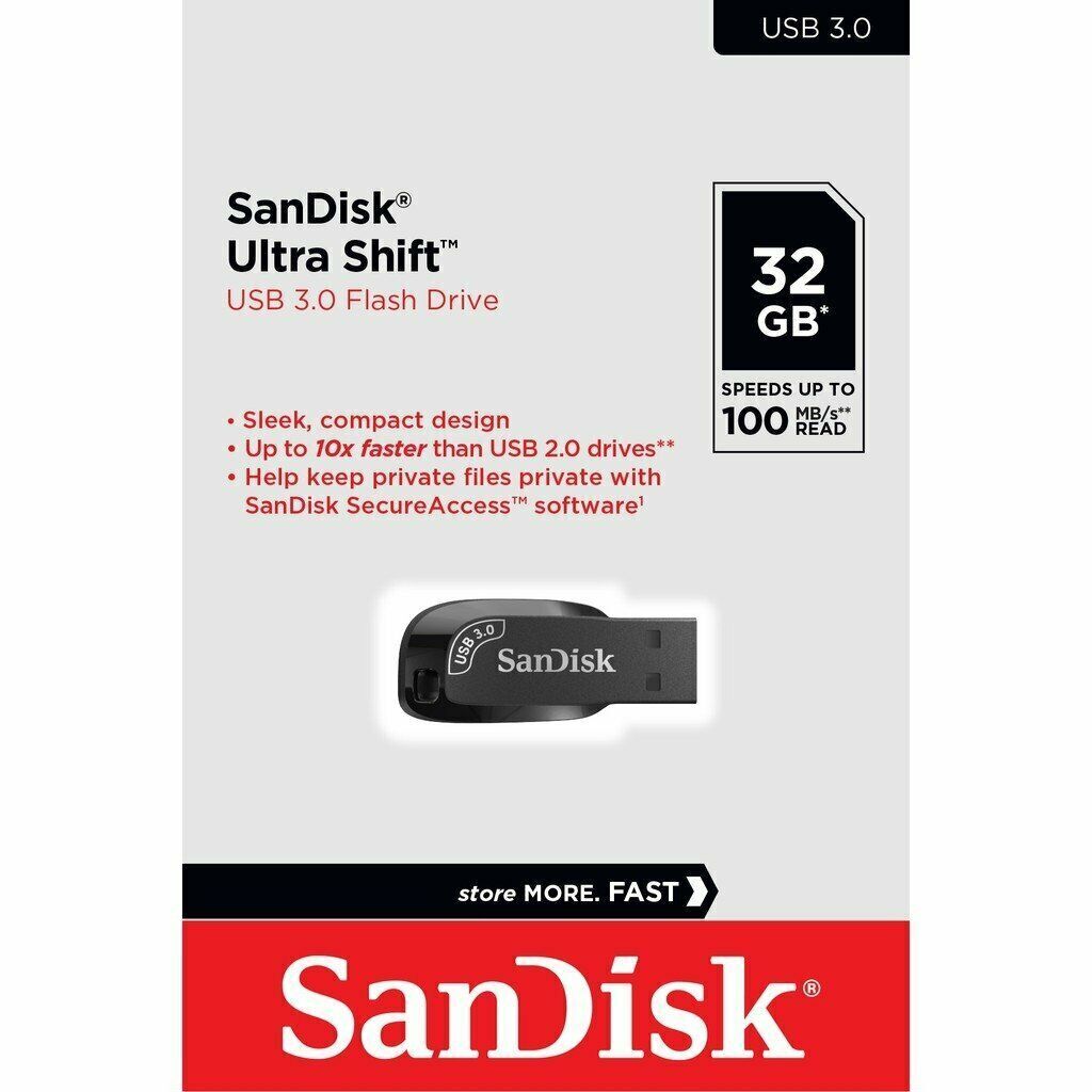 USB 3.0 Flash Drive SanDisk 32GB Ultra Shift PC Mac Memory Stick 100MB/s SDCZ410