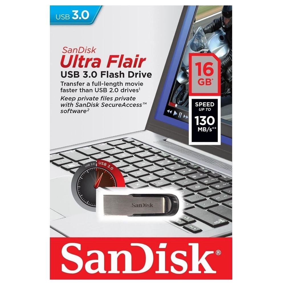USB Drive 3.0 SanDisk Ultra Flair 16GB USB Flash Drive PC Memory Stick 130MB/s