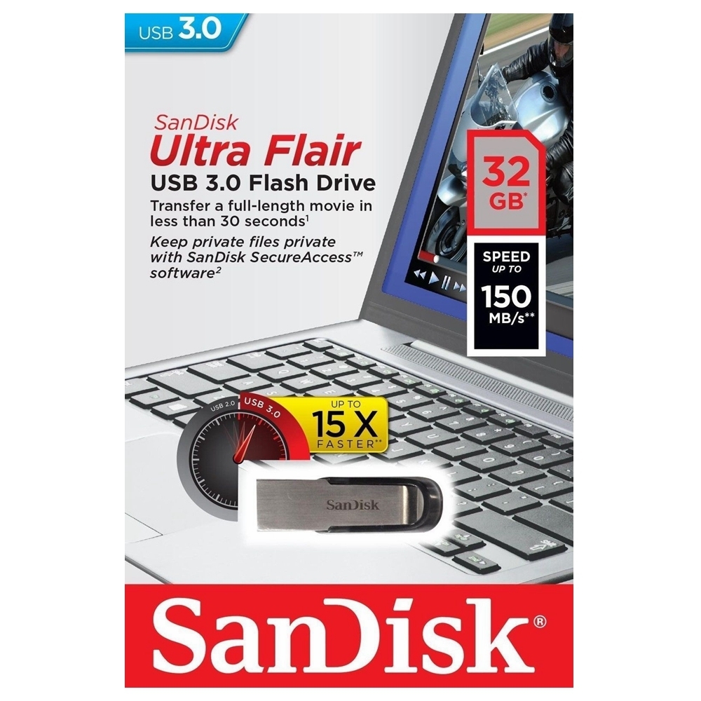 SanDisk USB Drive 3.0 Ultra Flair 32GB Flash Drive PC Memory Stick SDCZ73-032G