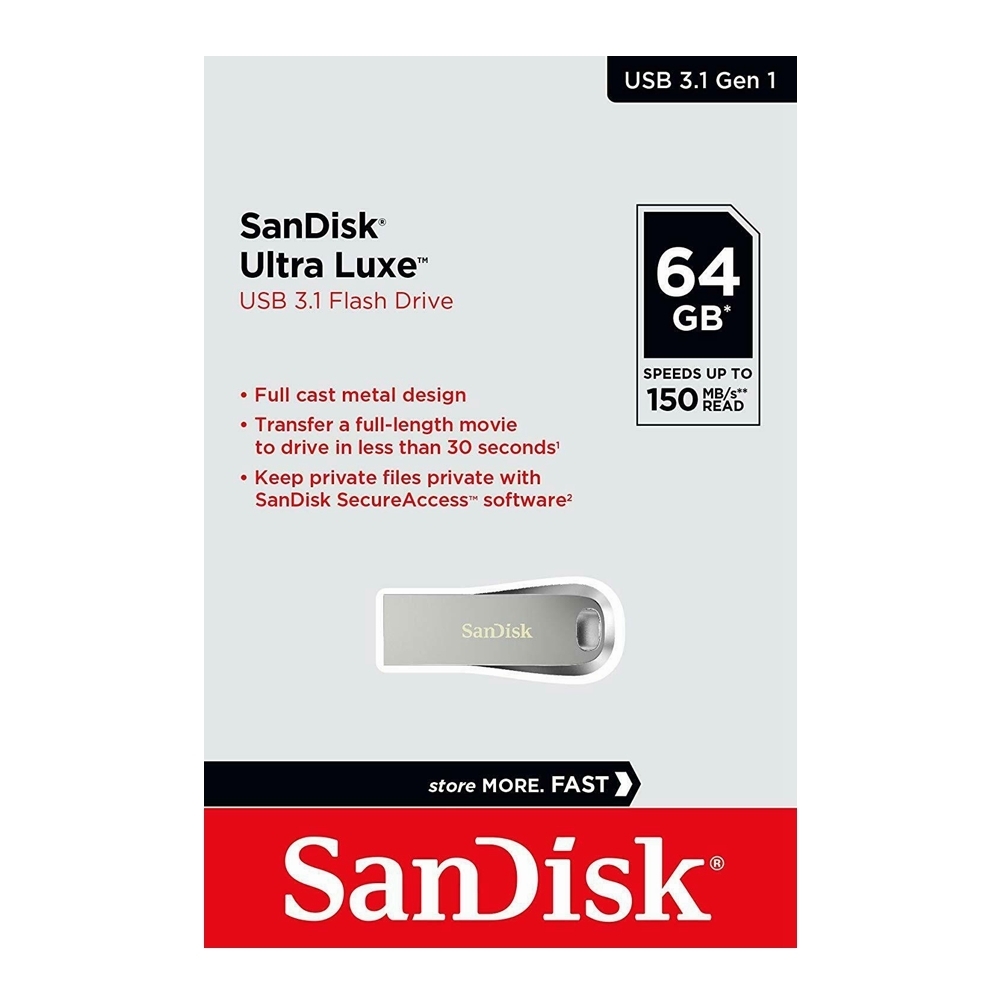 USB 3.1 64GB Flash Drive SanDisk Ultra Luxe Memory Stick Pen PC Mac USB SDCZ74-064G 150Mb/s