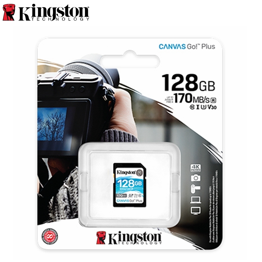 SD Card 128GB Kingston Canvas Go! Plus SD Memory Card for DSLRs Cameras 4K Video