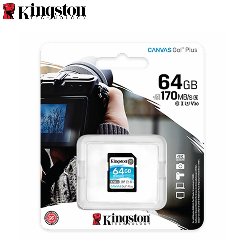 SD Card 64GB Kingston Canvas Go! Plus SD Memory Card for DSLRs Cameras 4K Video