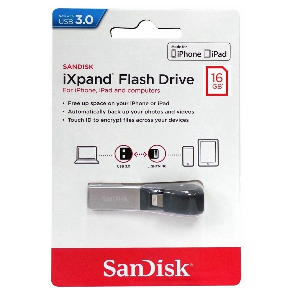 SanDisk iXpand Flash Drive 16GB USB 3.0 Flash Drive Memory Stick For iPhone iPad PC