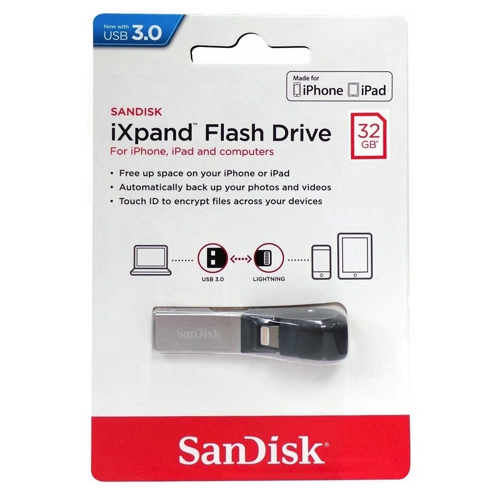 SanDisk iXpand Flash Drive 32GB USB 3.0 Flash Drive Memory Stick For iPhone iPad PC SDIX30N-032G