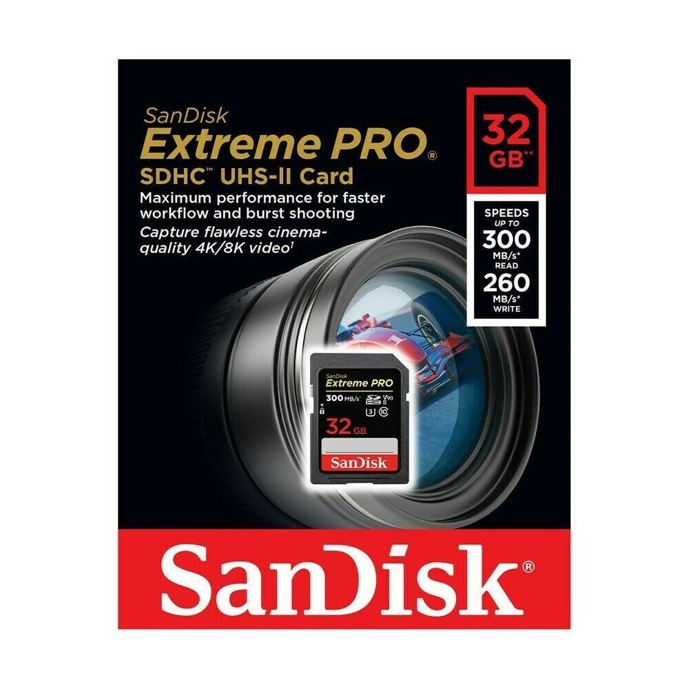 SD Card Sandisk Extreme Pro 32GB SDHC UHS-II Memory Card DSLR 4K Video 300MB/s