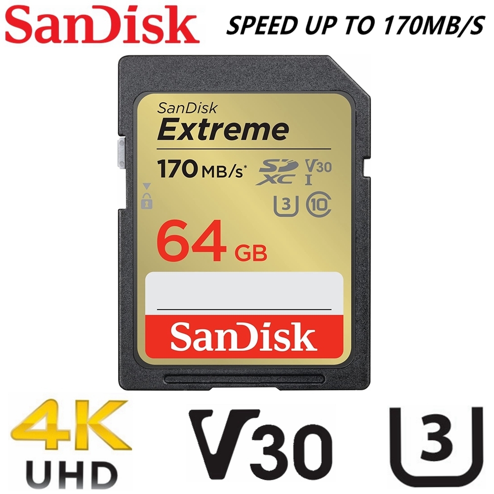 Sandisk Extreme SD Card 64GB Memory Card DSLR 4K UHD Video Camera SDSDXV2-064G