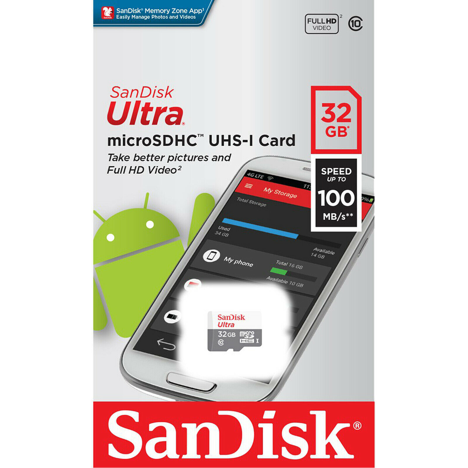 SanDisk Ultra Micro SD Card microSDHC UHS-I Full HD 100MB/s Mobile Phone Tablet TF Memory Card 32GB