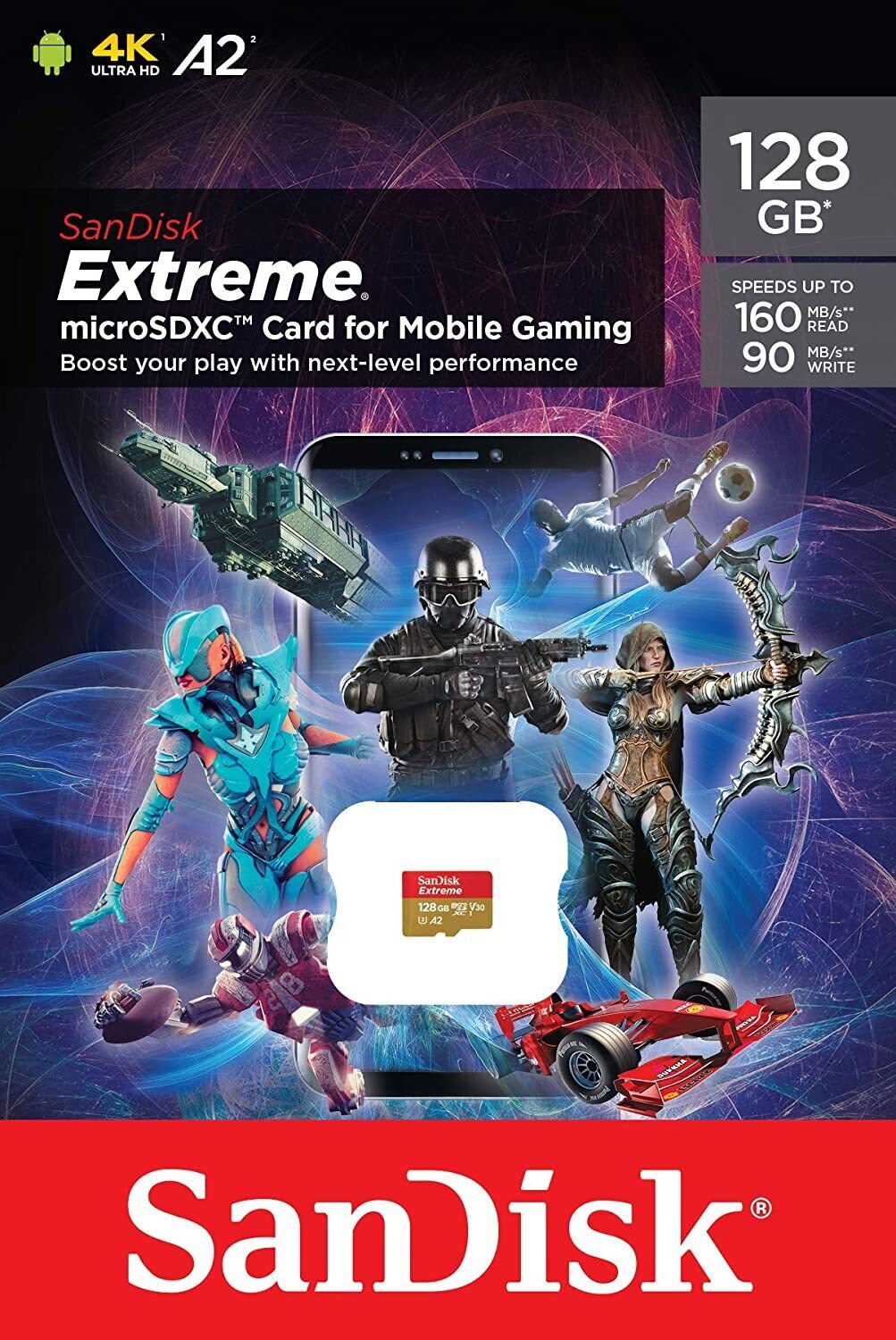SanDisk Extreme For Mobile Gaming Micro SD Card 128GB SDXC UHS-I U3 SDSQXAA-128G