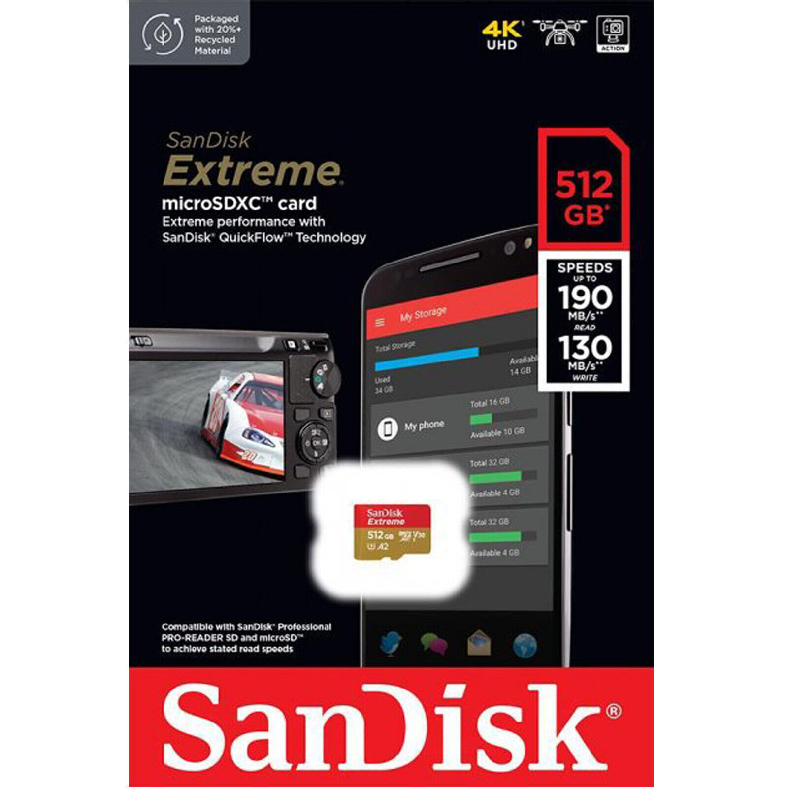 SanDisk Extreme Micro SD 512GB Memory Card Dash Action Cam 190Mb/s