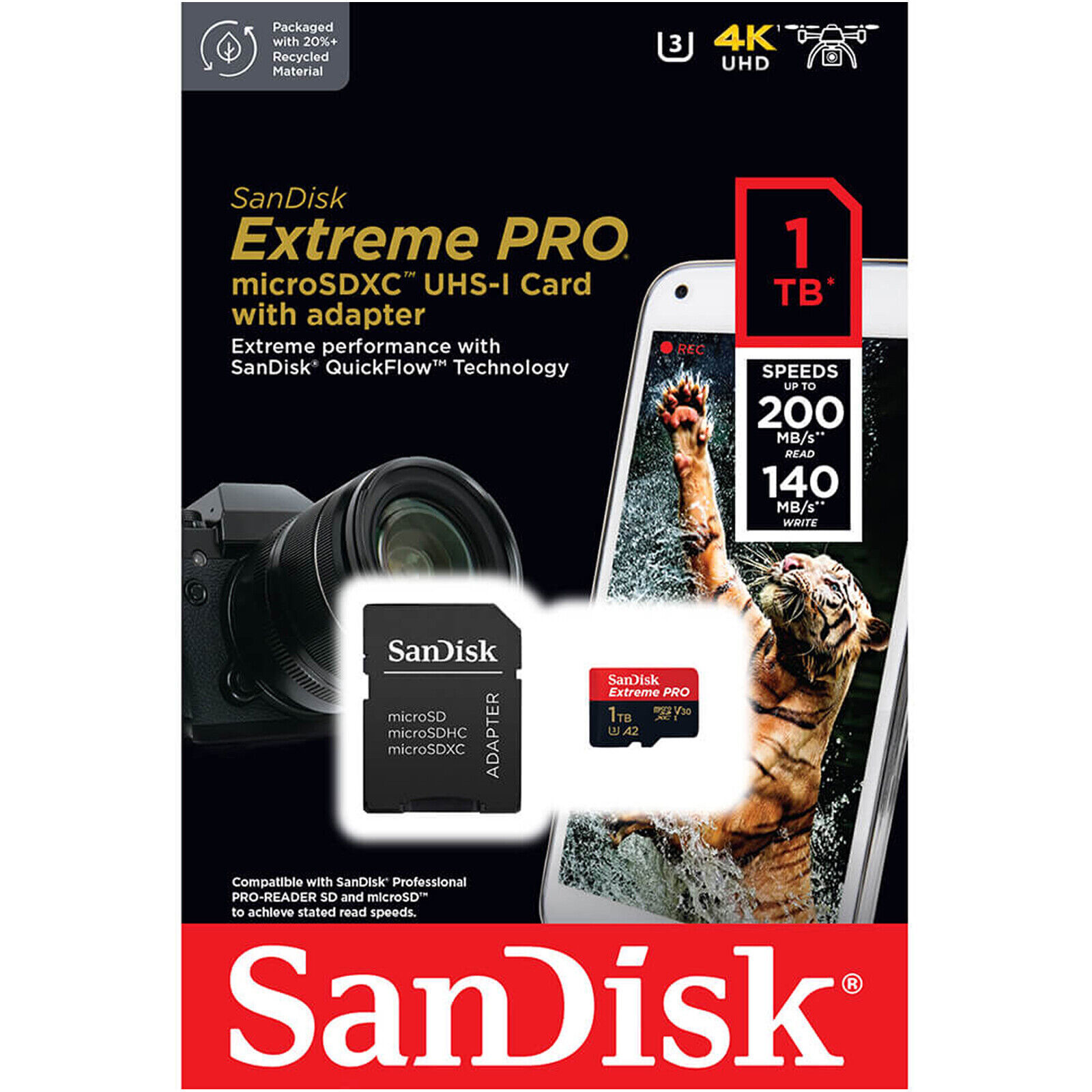 SanDisk 1TB Extreme Pro microSD Card UHS I 200MB/s Read, 140MB/s