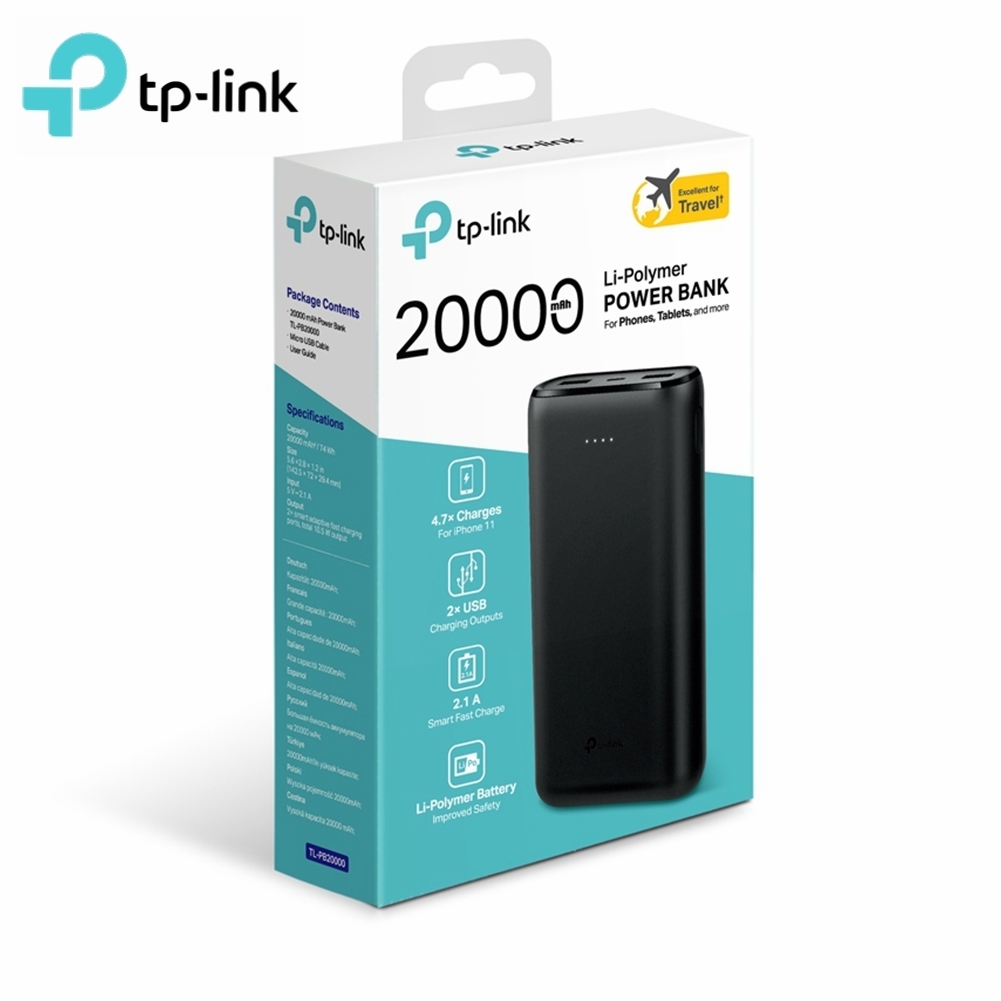 Power Bank TP Link 20000 mAh Li-Polymer Charger iPhone iPad Tablet Smartphone