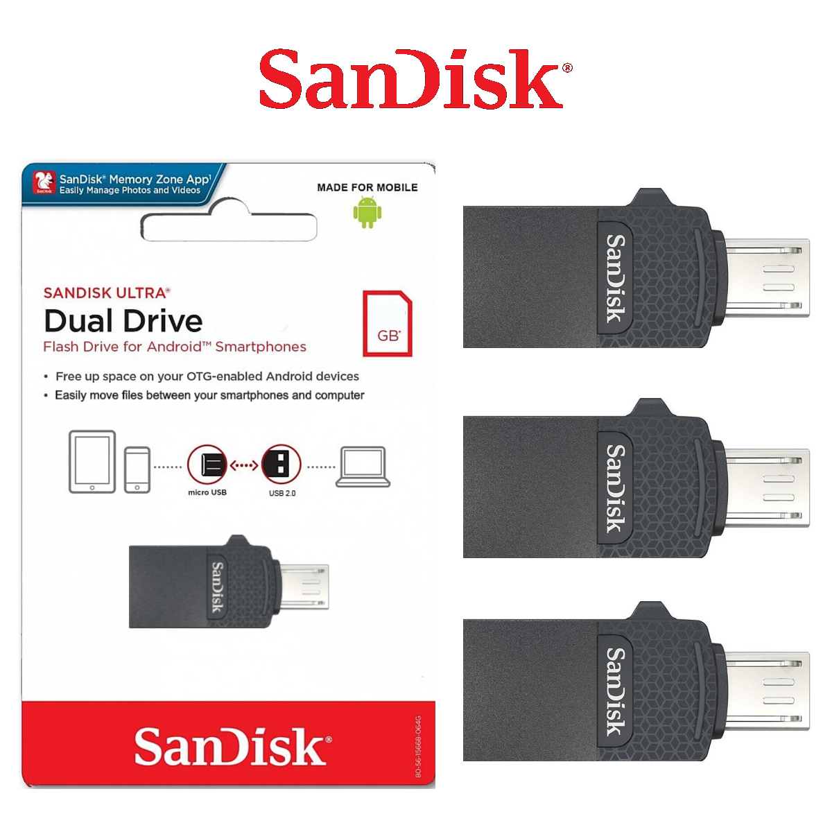 SanDisk USB Dual Drive OTG 2.0 MicroUSB 16GB 32GB 64GB Flash Drive Memory Stick