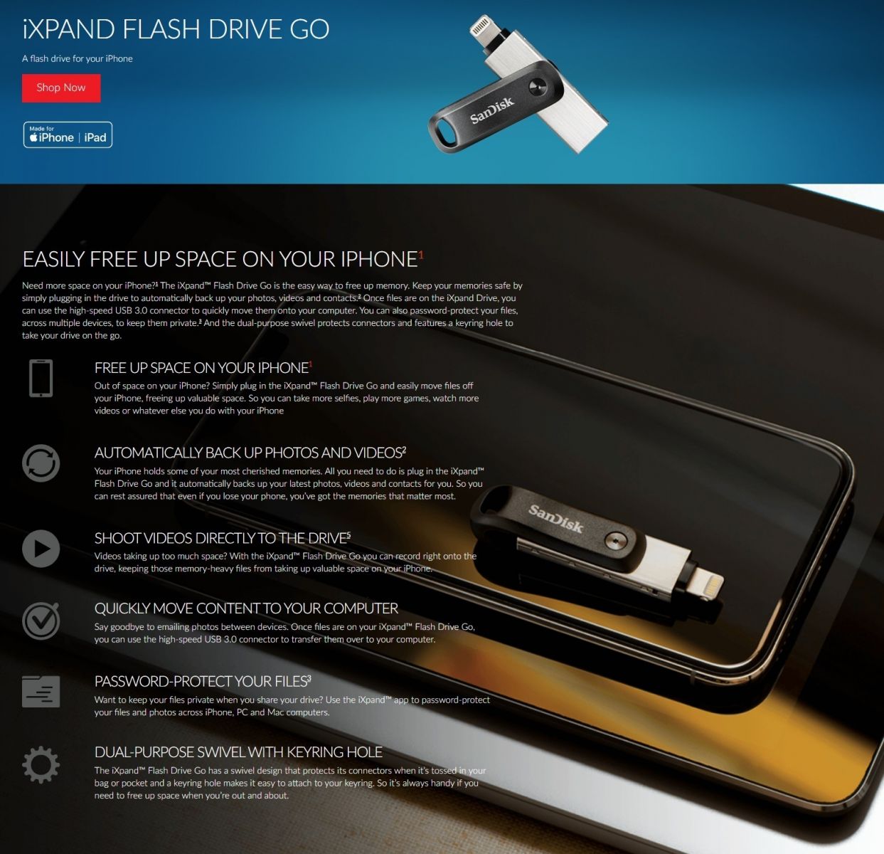  SanDisk 128GB iXpand Go Flash Drive for iPhone, iPad