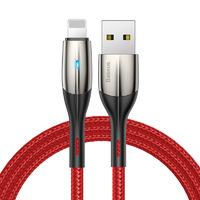 Phone Cable Baseus Horizontal With Indicator Lamp USB For iPhone 2.4A 0.5m Red