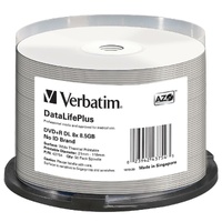 Verbatim DataLifePlus 43754 DVD Recordable Media - DVD+R DL - 8x - 8.50 GB - 50 Pack Spindle - 120mm - Printable - Thermal Printable