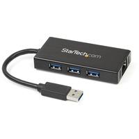 StarTech.com 3 Port Portable USB 3.0 Hub with Gigabit Ethernet Adapter NIC - 5Gbps - Aluminum w/ Cable - 3 Total USB Port(s) - 3 USB 3.0 Port(s)1 -