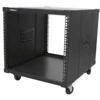 StarTech.com 4-Post 9U Mobile Open Frame Server Rack, 19" Network Rolling Rack for Narrow Spaces, Small Data Rack with Casters,