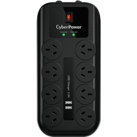 CyberPower CPSURGE08USB-ANZ Surge Suppressor/Protector - 8 x AU, 2 x USB - 2750 J - 230 V AC - Phone, Network - 2 m