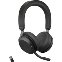 Jabra Evolve2 75 Wireless On-ear Stereo Headset - Black - Binaural - Ear-cup - 3000 cm - Bluetooth - 20 Hz to 20 kHz - MEMS Technology Microphone - -