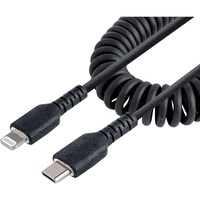 StarTech.com 50cm / 20in USB C to Lightning Cable, MFi Certified, Coiled iPhone Charger Cable, Black, TPE Jacket Aramid Fiber -