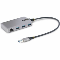StarTech.com 3-Port USB Hub with Ethernet, USB-A Ports, Gigabit Ethernet/GbE, 5Gbps, Bus-Powered, 1ft/30cm Cable, Portable Lapto
